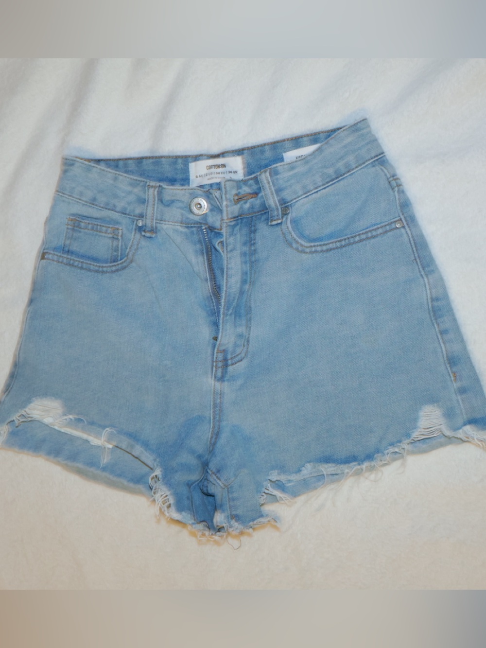 Cotton On Light Blue Distressed Soft Denim Women's Shorts